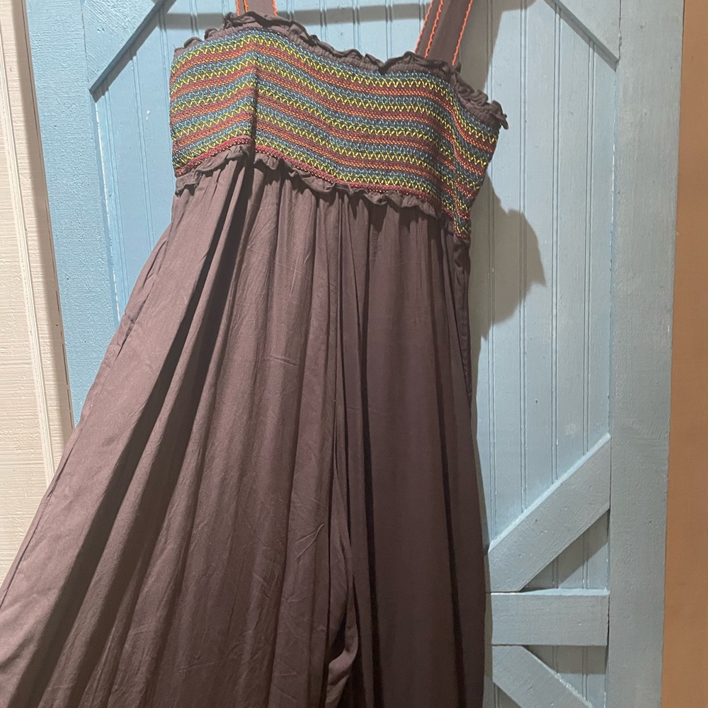 NWOT natural Life brown embroidered jumpsuit, perfect unworn condition size L/XL